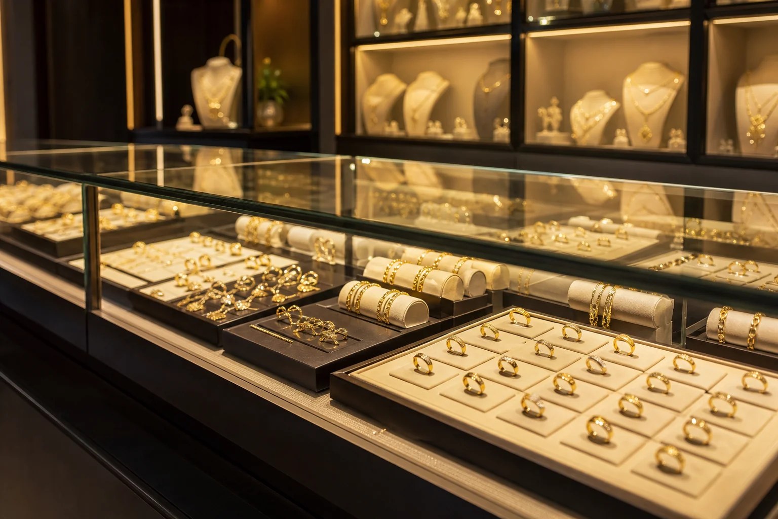 Jewelry display at gold buyer shop